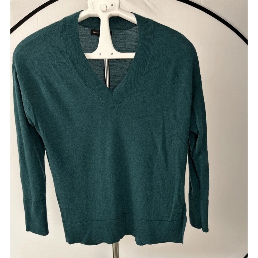 Banana Republic Women's Sz S Green Bayberry/deep Teal Color Merino Wool V-neck